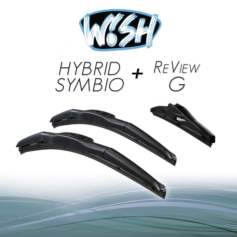 Wish® Hybrid Symbio Satz Front + Heck Scheibenwischer Länge: 22" 550mm / 16" 400mm / 10" 250mm Wischblätter Vorne und Hinten Hybrid-Scheibenwischer + Review G HS22.16.RG10 von Wish