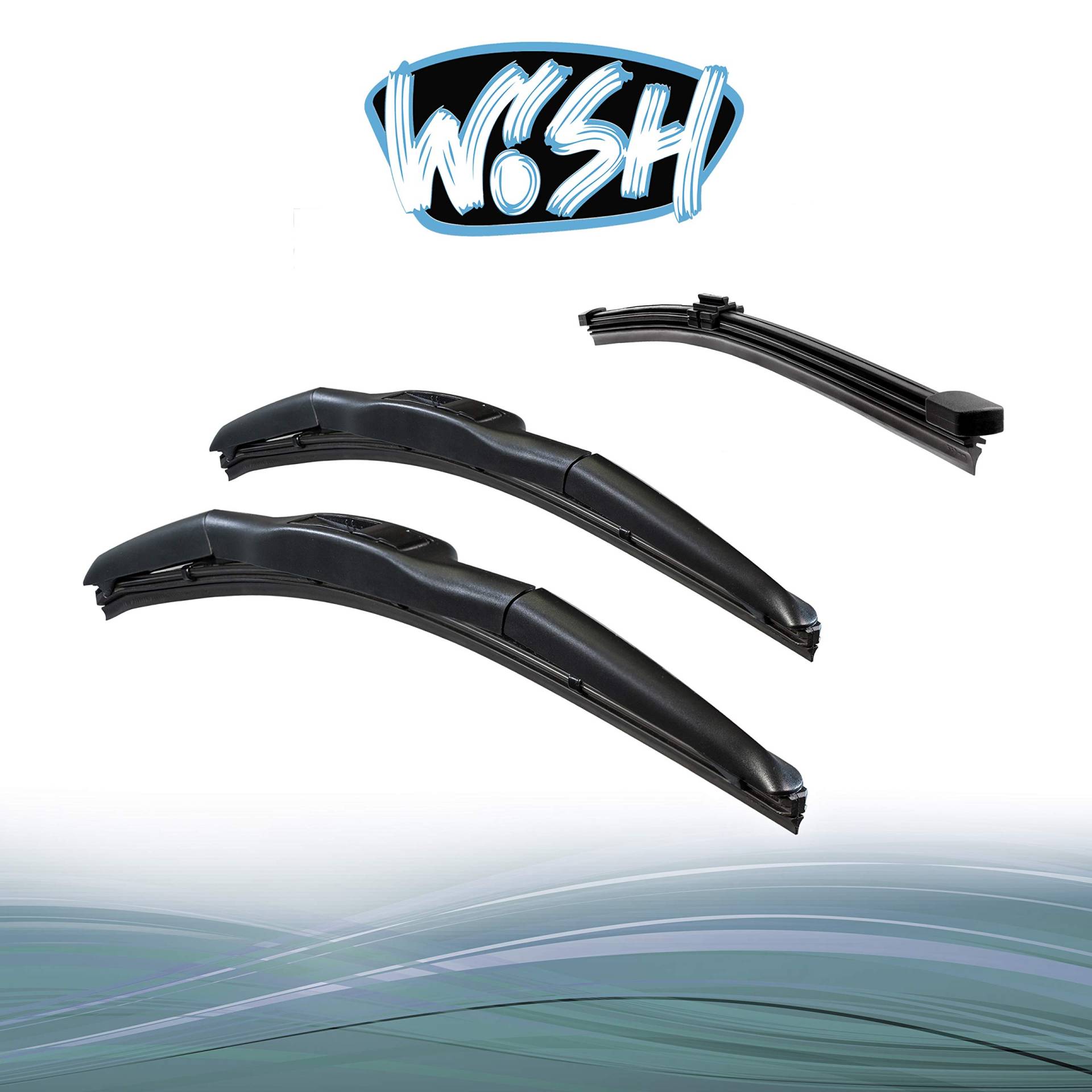 Wish® Hybrid Symbio Satz Front + Heck Scheibenwischer Länge: 26" 650mm / 14" 350mm / 12" 300mm Wischblätter Vorne und Hinten Hybrid-Scheibenwischer + Review F HS26.14.12RF von Wish