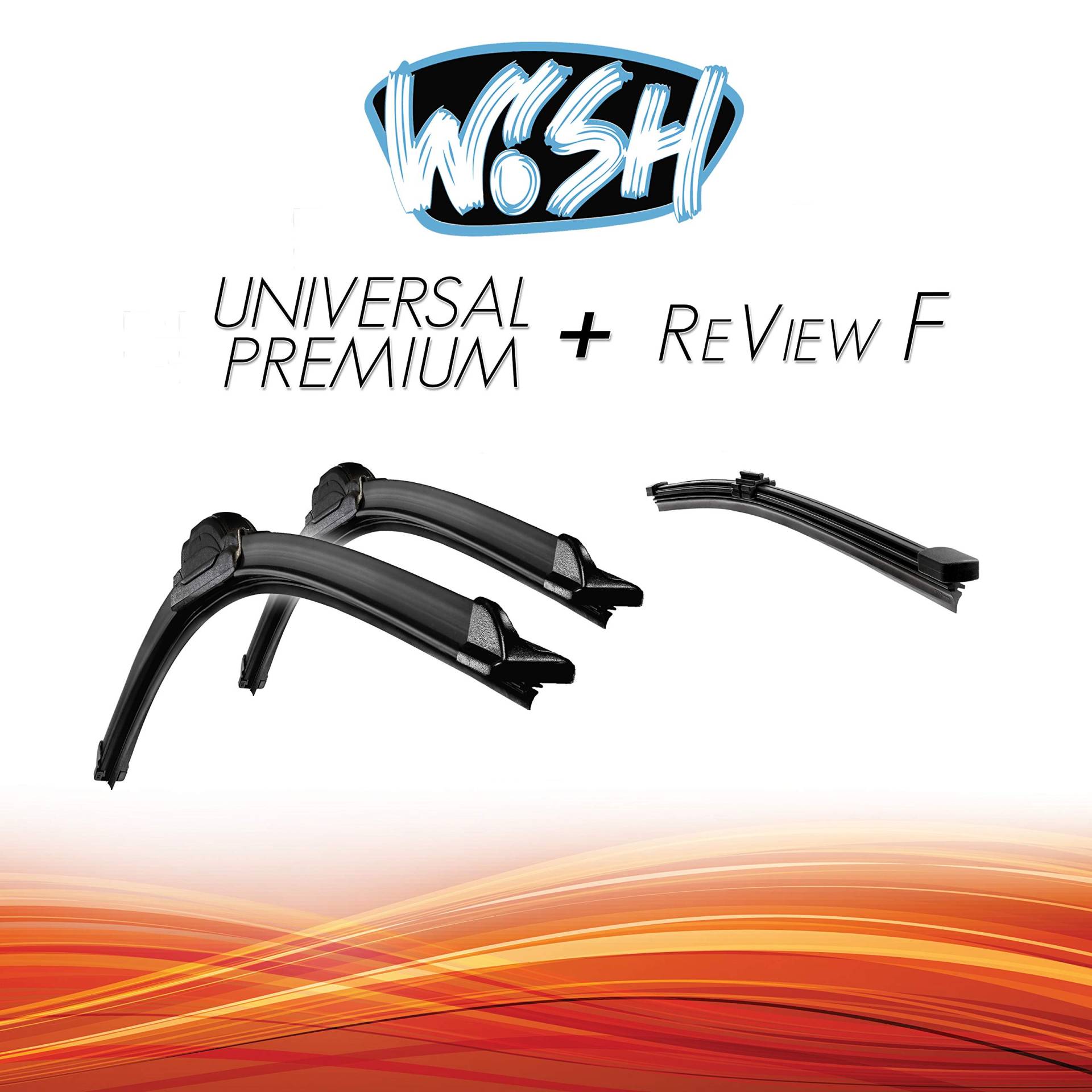 Wish® Universal Premium Satz Front + Heck Scheibenwischer Länge: 24" 600mm / 19" 480mm / 13" 330mm Wischblätter Vorne und Hinten Scheibenwischer Flachbalkenwischer + ReView F UP24.19.B5.B2.C.RF13 von Wish