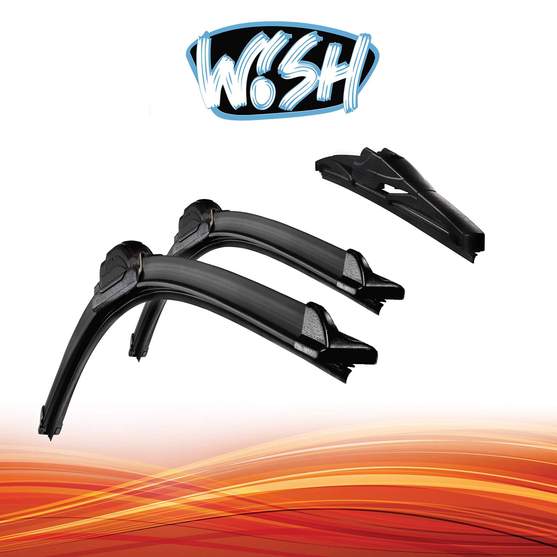 Wish® Universal Premium Satz Front + Heck Scheibenwischer Länge: 30" 750mm / 30" 750mm / 14" 350mm Wischblätter Vorne und Hinten Scheibenwischer Flachbalkenwischer + ReView G UP30.30.B1.RG14 von Wish