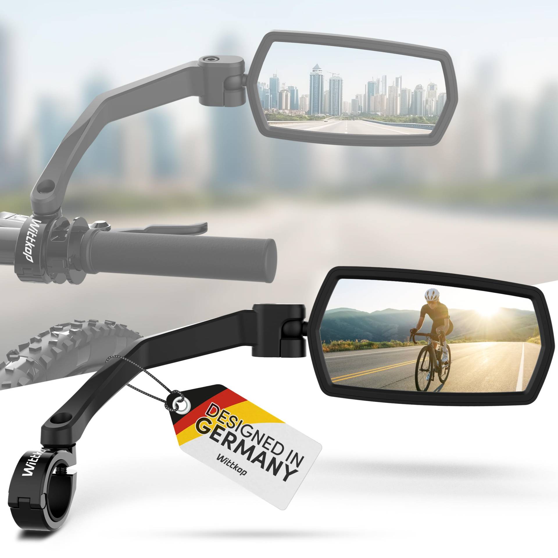 WITTKOP Fahrradspiegel | Großes HD Sichtfeld | 360° Dreh- & Einklappbar | Montage Ober- & Unterhalb | Bruchfest & Langlebig | Konvexer Rückspiegel für Fahrrad, E-Bike | Rechts, Lenker, ebike WITTKOP Fahrradspiegel | Großes HD Sichtfeld | 360° Dreh- & Einklappbar | Montage Ober- & Unterhalb | Bruchfest & Langlebig | Konvexer Rückspiegel für Fahrrad, E-Bike | Rechts, Lenker, ebike von Wittkop