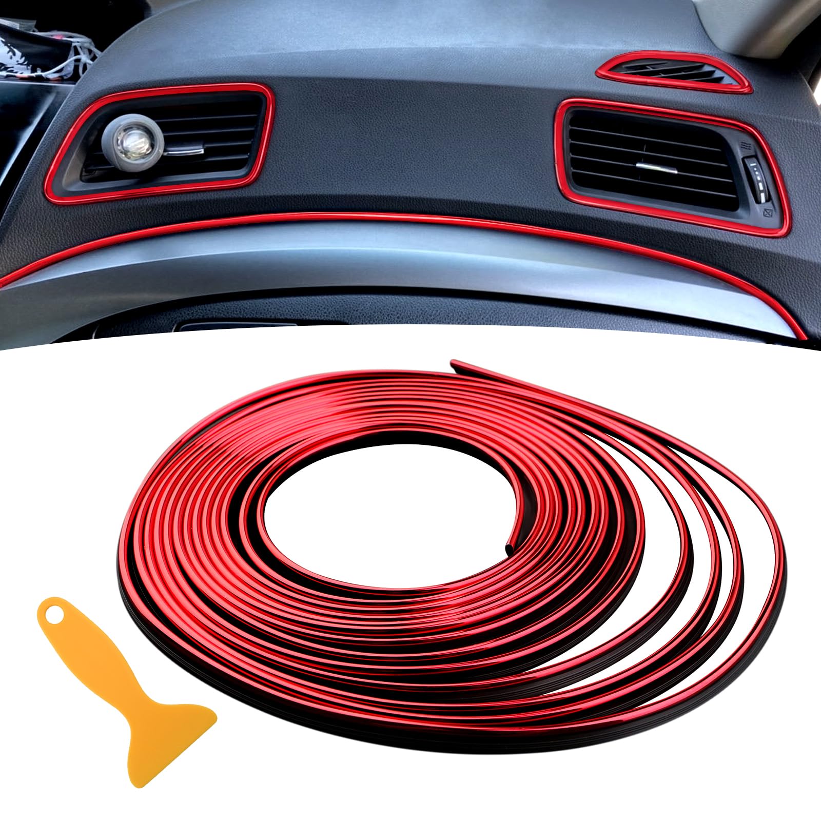 Auto Zubehör Innenraum -5M Auto Deko Frauen Männer Innen Gap Fillers Moulding Line Dekoratives Zubehör DIY Filler Flexible Strip, Auto Tuning Gadget mit Installation Tool(Rot) von Spurtar