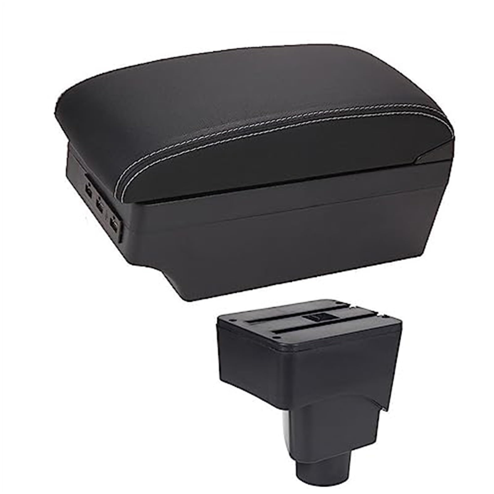 Wivplex Auto-Armlehnenbox, Auto-Armlehnen-Mittelkonsolen-Aufbewahrung, USB-Autozubehör, for Ford, for Ecosport, 2013–2017(Black E1 White Line) von Wivplex