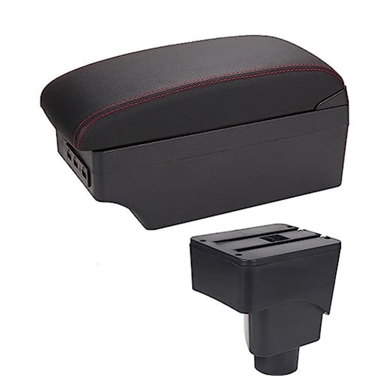 Wivplex Autozubehör, for Ford, for Ecosport, 2013 2014 2015 2016 2017 Auto-Armlehnenbox, Auto-Armlehnen-Mittelkonsolen-Aufbewahrung, USB(Black E1 Red Line) von Wivplex