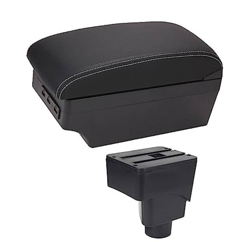 Wivplex Autozubehör, for Ford, for Ecosport, 2013 2014 2015 2016 2017 Auto-Armlehnenbox, Auto-Armlehnen-Mittelkonsolen-Aufbewahrung, USB(Black E1 White Line) von Wivplex