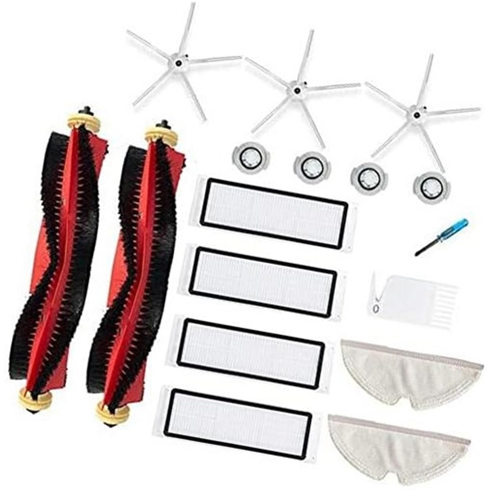 Wivplex Rollenseitenbürste, for Xiaomi, for Roborock, S6 S5 Max S60 S65 Staubsauger, 2 Rollenbürsten, 3 Seitenbürsten, 4 Filter, 2 Mopp, 4 Wasserkern Staubsauger-Ersatzset(White) von Wivplex