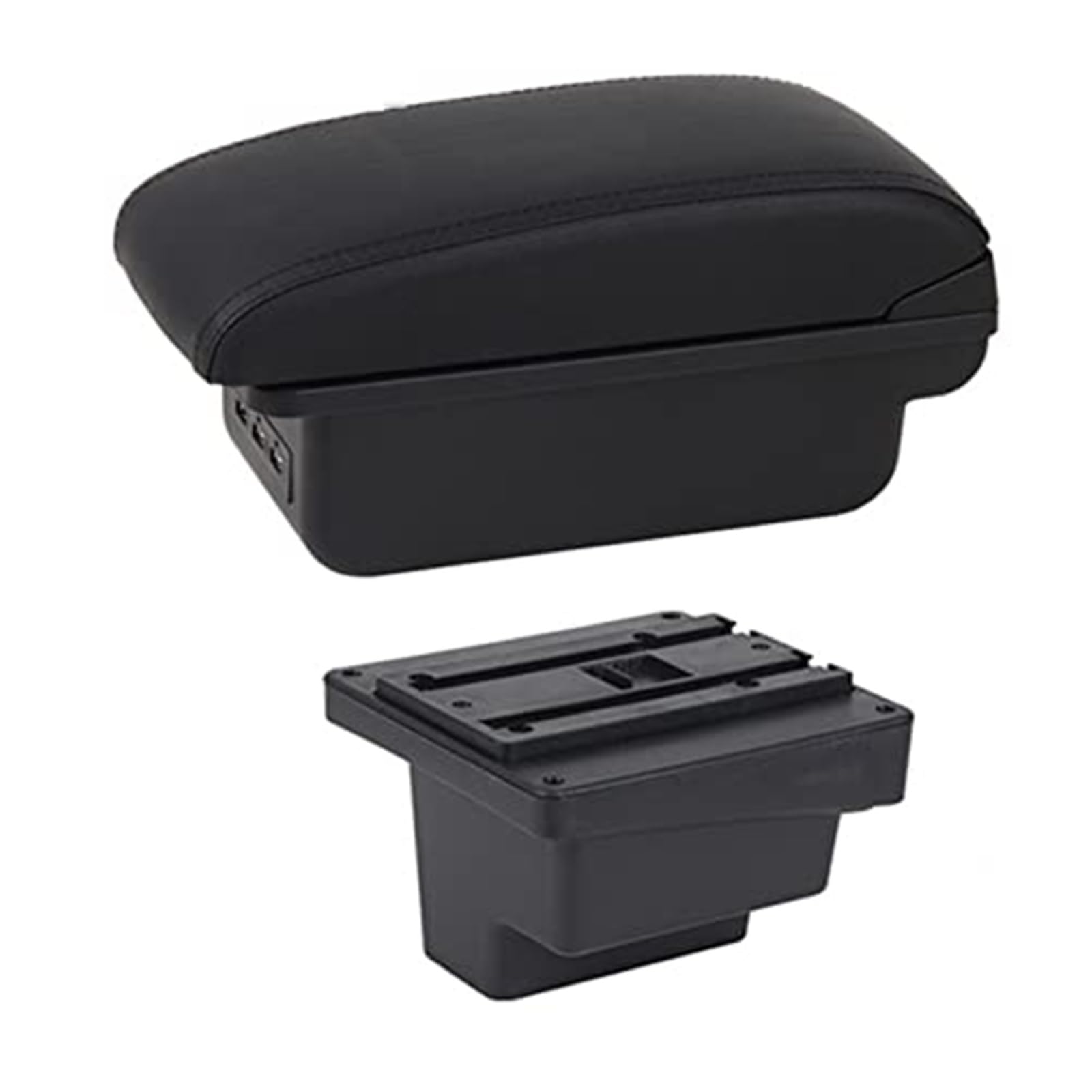 Wivplex for VW, for Tiguan, Armlehnenbox Lederarmlehne Mittelkonsole Aufbewahrung Getränkehalter USB-Aufladung Autozubehör Armlehnenbox(Black C1 Black Line) von Wivplex