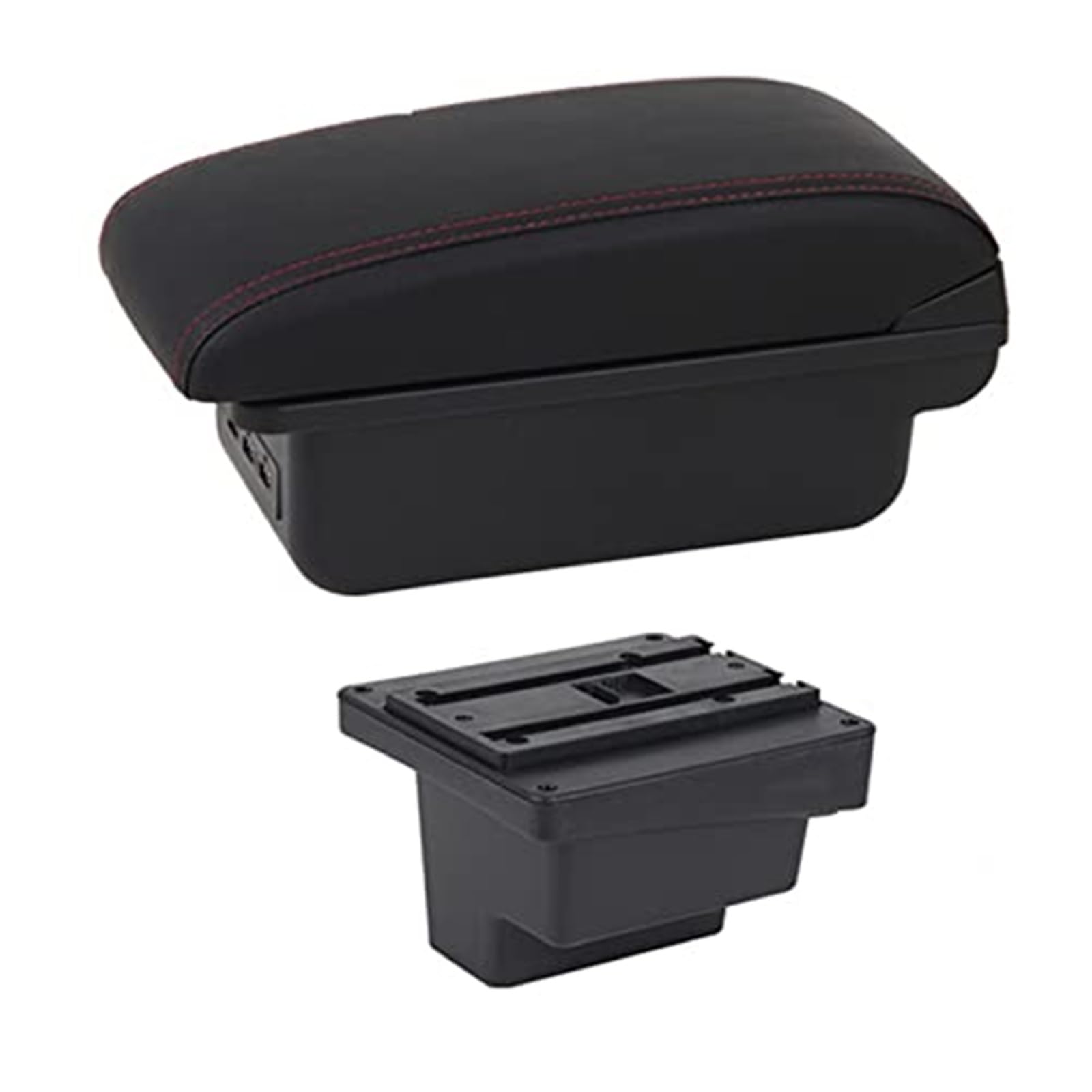 Wivplex for VW, for Tiguan, Armlehnenbox Lederarmlehne Mittelkonsole Aufbewahrung Getränkehalter USB-Aufladung Autozubehör Armlehnenbox(Black C1 Red Line) von Wivplex