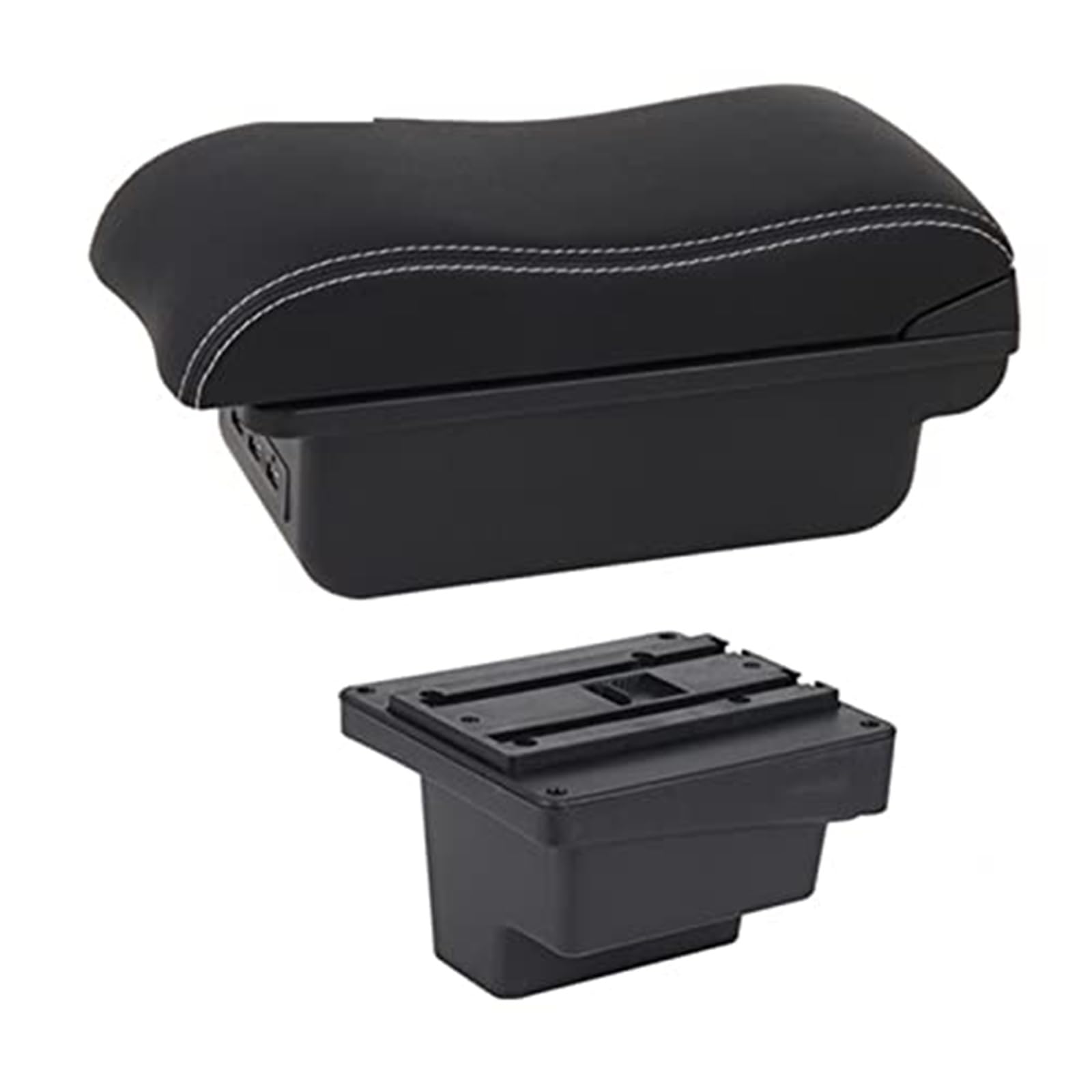 Wivplex for VW, for Tiguan, Armlehnenbox Lederarmlehne Mittelkonsole Aufbewahrung Getränkehalter USB-Aufladung Autozubehör Armlehnenbox(Black C2 White Line) von Wivplex