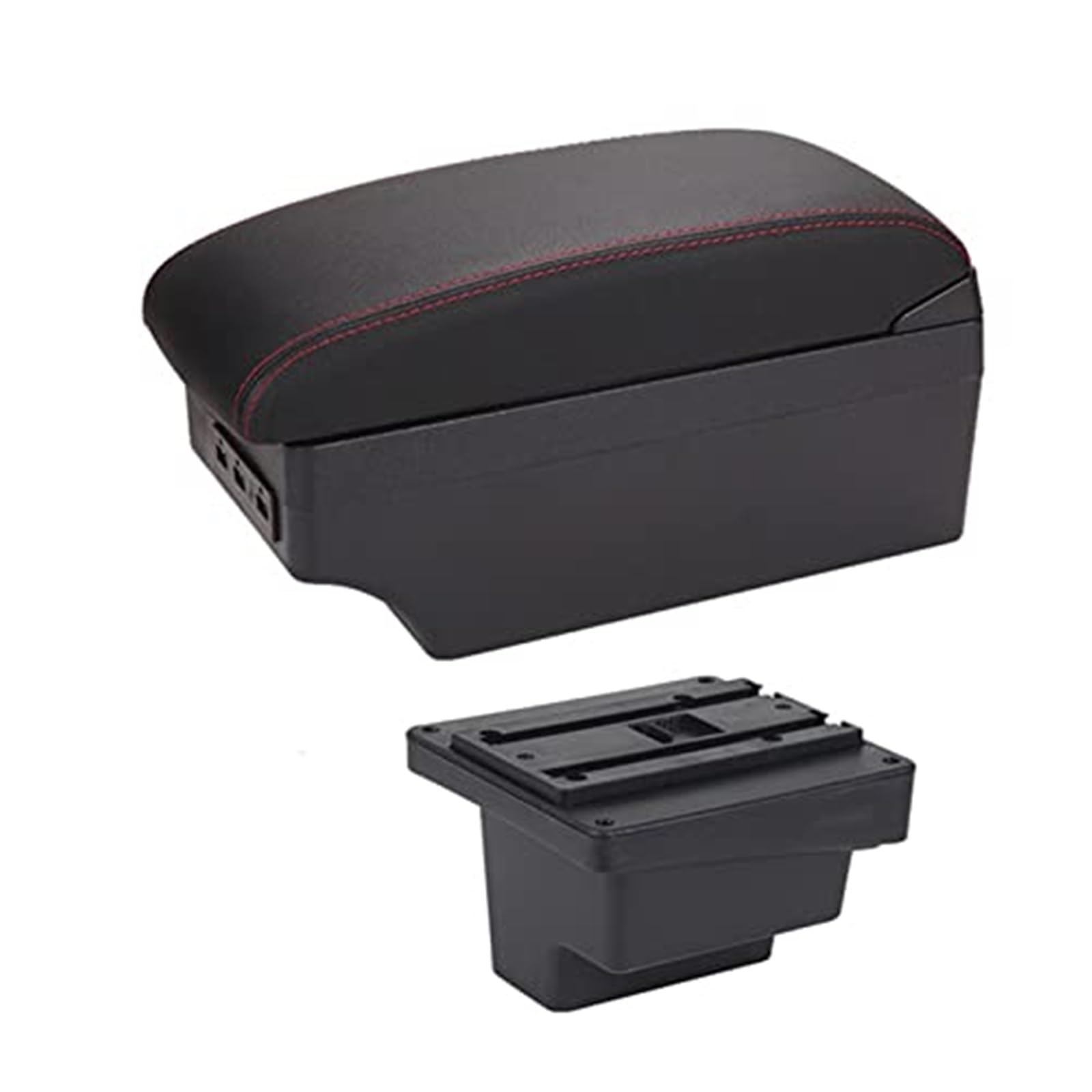 Wivplex for VW, for Tiguan, Armlehnenbox Lederarmlehne Mittelkonsole Aufbewahrung Getränkehalter USB-Aufladung Autozubehör Armlehnenbox(Black E Red Line) von Wivplex