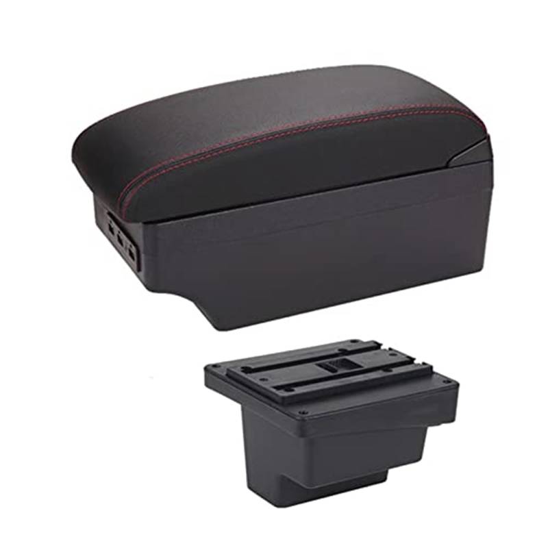 Wivplex for VW, for Tiguan, Armlehnenbox Lederarmlehne Mittelkonsole Aufbewahrung Getränkehalter USB-Aufladung Autozubehör Armlehnenbox(Black E Red Line) von Wivplex
