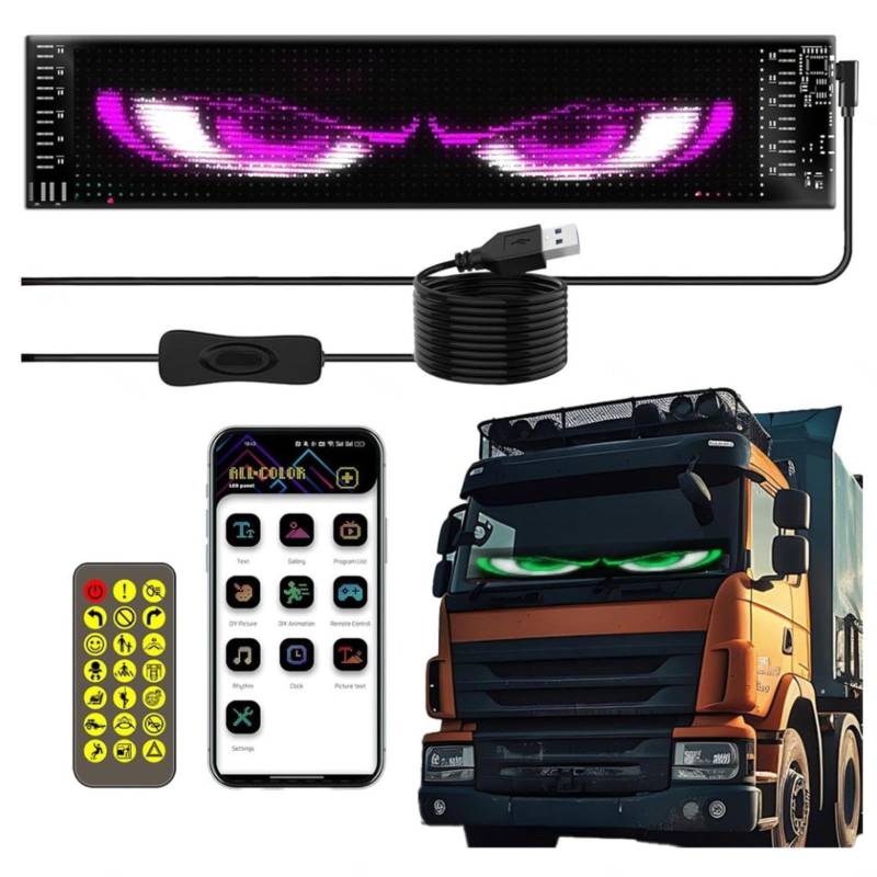 𝐋𝐄𝐃 Augen, Programmierbare 𝐋𝐄𝐃 car Sign Einfache Installation Konzerten,7.55in*69.3in von Wizvox