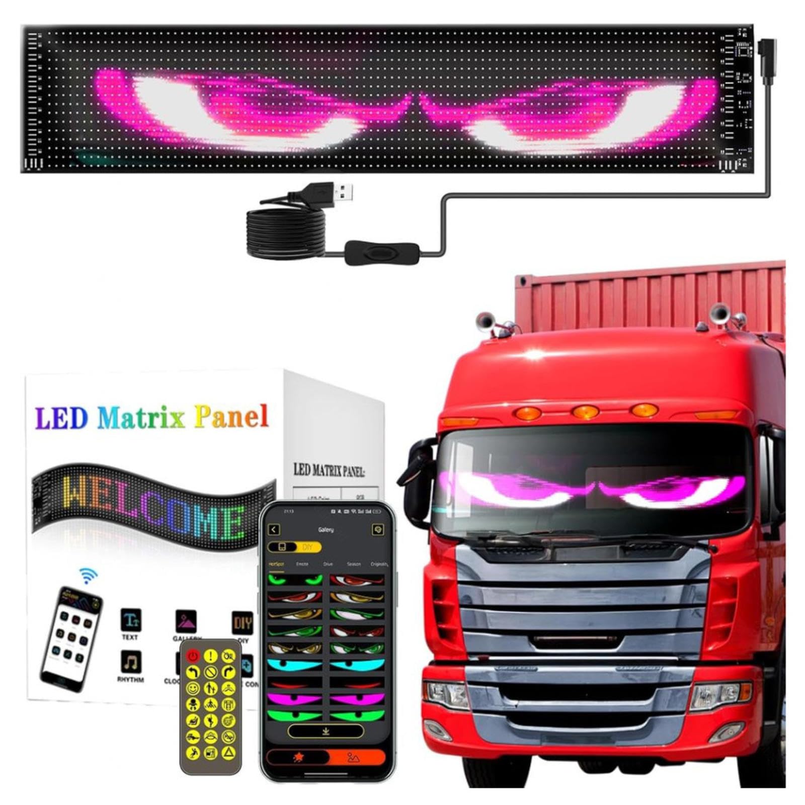 𝐋𝐄𝐃 Augen, Programmierbare LKW namensschilder 𝐋𝐄𝐃 Hohe H𝐞ll𝑖gk𝐞𝑖t Partys,3.6in*14.7in 𝐋𝐄𝐃 Augen, Programmierbare LKW namensschilder 𝐋𝐄𝐃 Hohe H𝐞ll𝑖gk𝐞𝑖t Partys,3.6in*14.7in von Wizvox