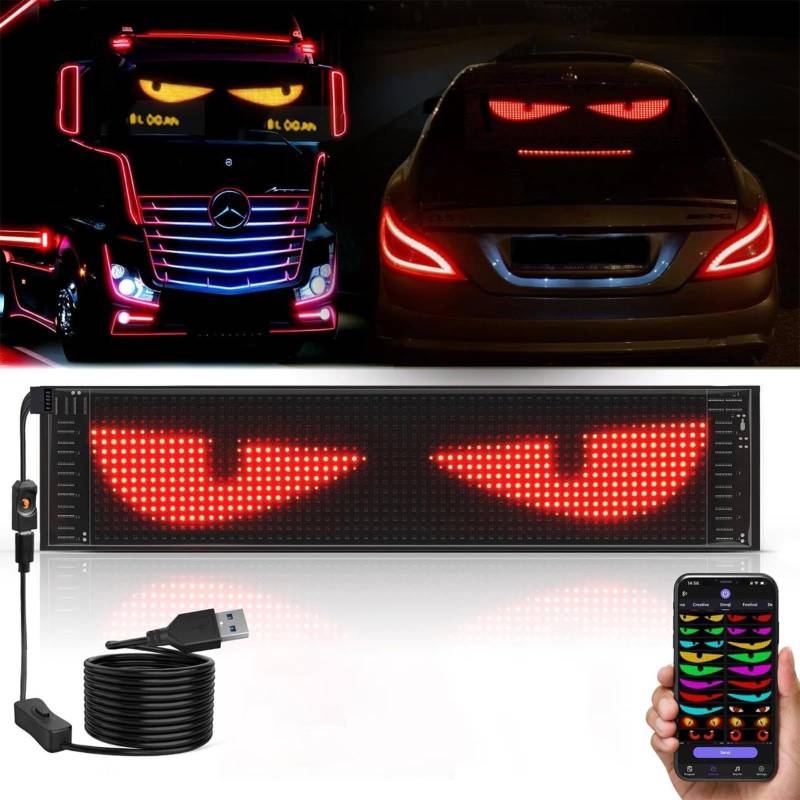 LKW Augen 𝐋𝐄𝐃, Personalisiertes Design 𝐋𝐄𝐃 Matrix Panel Text,Graffiti 𝐋𝐄𝐃 Matrix Panel Auto für LKW Frontscheibe,348x102mm von Wizvox