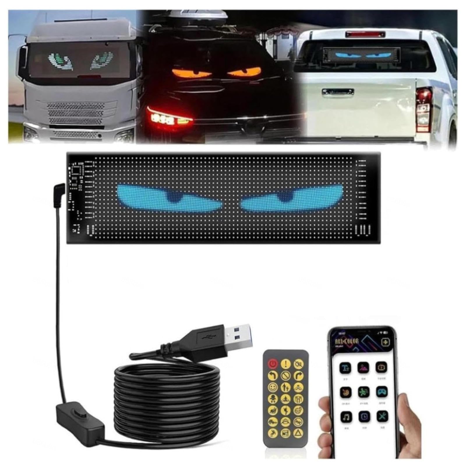 LKW Augen 𝐋𝐄𝐃, Programmierbare 𝐋𝐄𝐃 laufschrift programmierbar Einfache Installation Hochzeits,4.7in*23.4in LKW Augen 𝐋𝐄𝐃, Programmierbare 𝐋𝐄𝐃 laufschrift programmierbar Einfache Installation Hochzeits,4.7in*23.4in von Wizvox