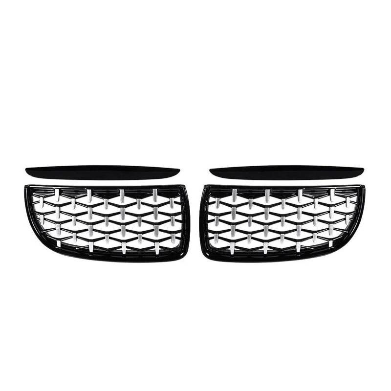 Front Kühlergrille Für 3er E90 E91 2005–2008 Mattschwarz Doppellinienstil Obere Gitter Diamanten-Stil Doppellatte Renngitter(Diamond-Chrome Black) von Wjwftcmk