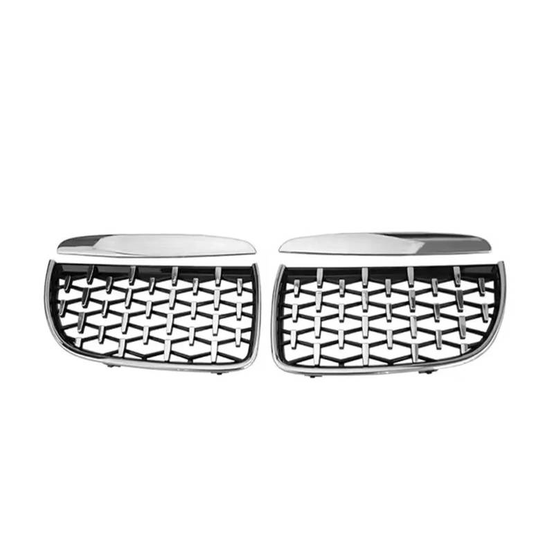 Front Kühlergrille Für 3er E90 E91 2005–2008 Mattschwarz Doppellinienstil Obere Gitter Diamanten-Stil Doppellatte Renngitter(Diamond-Silver) von Wjwftcmk