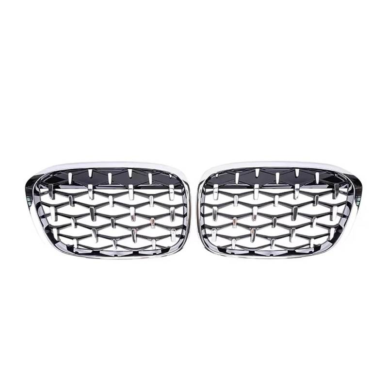 Front Kühlergrille Glänzend Schwarze Diamanten-Stil Frontstoßstangen-Nierengitter Für X1 F48 F49 2016–2019 Obere Renngitter(Diamond-Silver) von Wjwftcmk