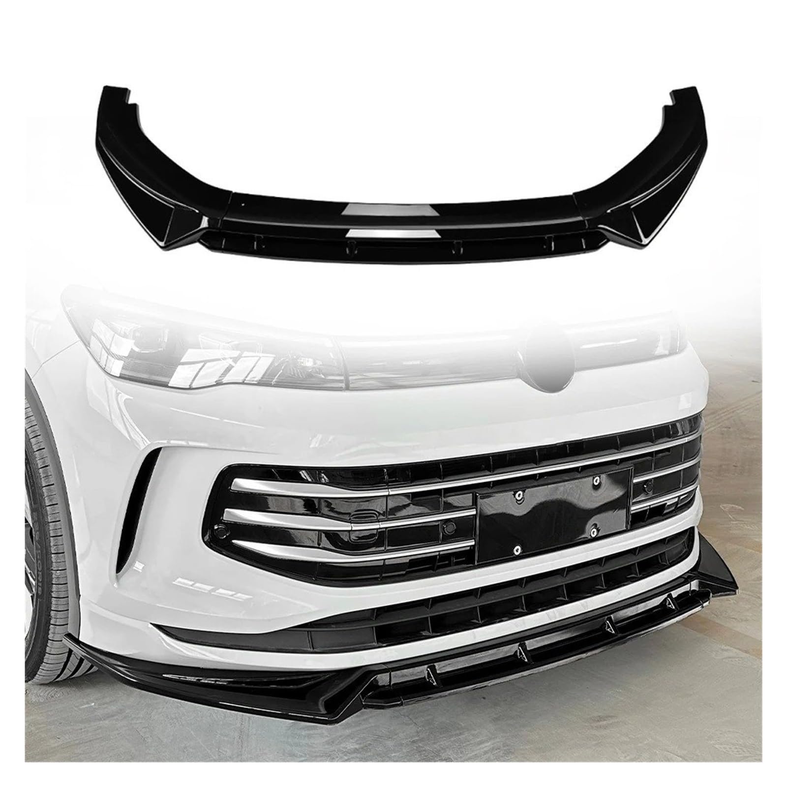 Stoßstange vorne Für Vw Für Tiguan MK3 2024 2025 Glänzend Schwarz Front Lip Spoiler Auto Body Kit Modifikation Autoteile Frontspoiler(Glossy Black) von Wnfmjqe