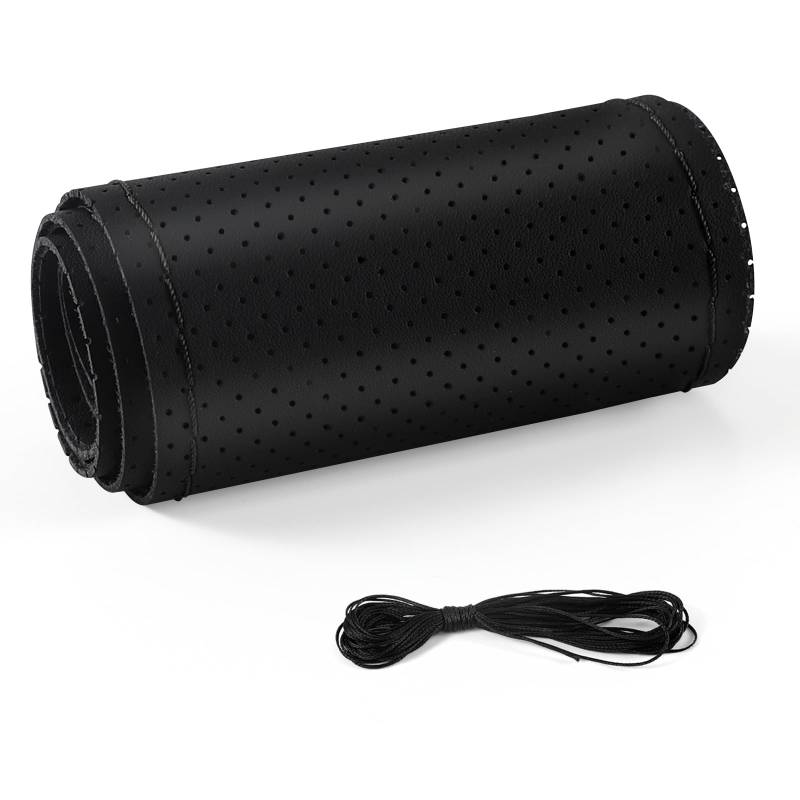 Wogomz Lenkradbezug aus echtem Leder, zum Aufnähen, 38,1 cm, universal, für Auto, LKW, SUV, atmungsaktiv & rutschfest, DIY-Nähen mit Nadelfaden (schwarz) von Wogomz