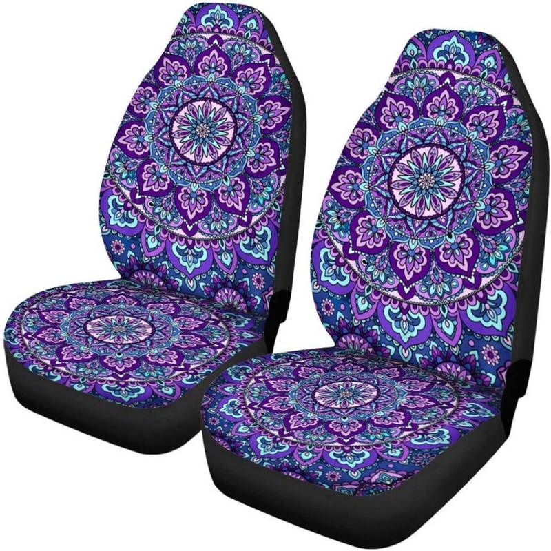 Woisttop Autositzbezüge, Motiv Mandala-Blume, Violett, 2er-Set, elastisch, Pkw-Innenraumschutz, passend für die meisten Pkw, Lkw, Lieferwagen, SUV, Geschenk für Damen von Woisttop