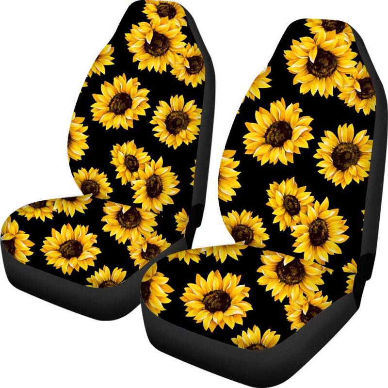 Woisttop Autositzbezüge, Motiv gelbe Sonnenblumen, Vordersitzbezüge, hochelastisch, strapazierfähig, universell für Pkw, SUV, Lieferwagen, Lkw von Woisttop