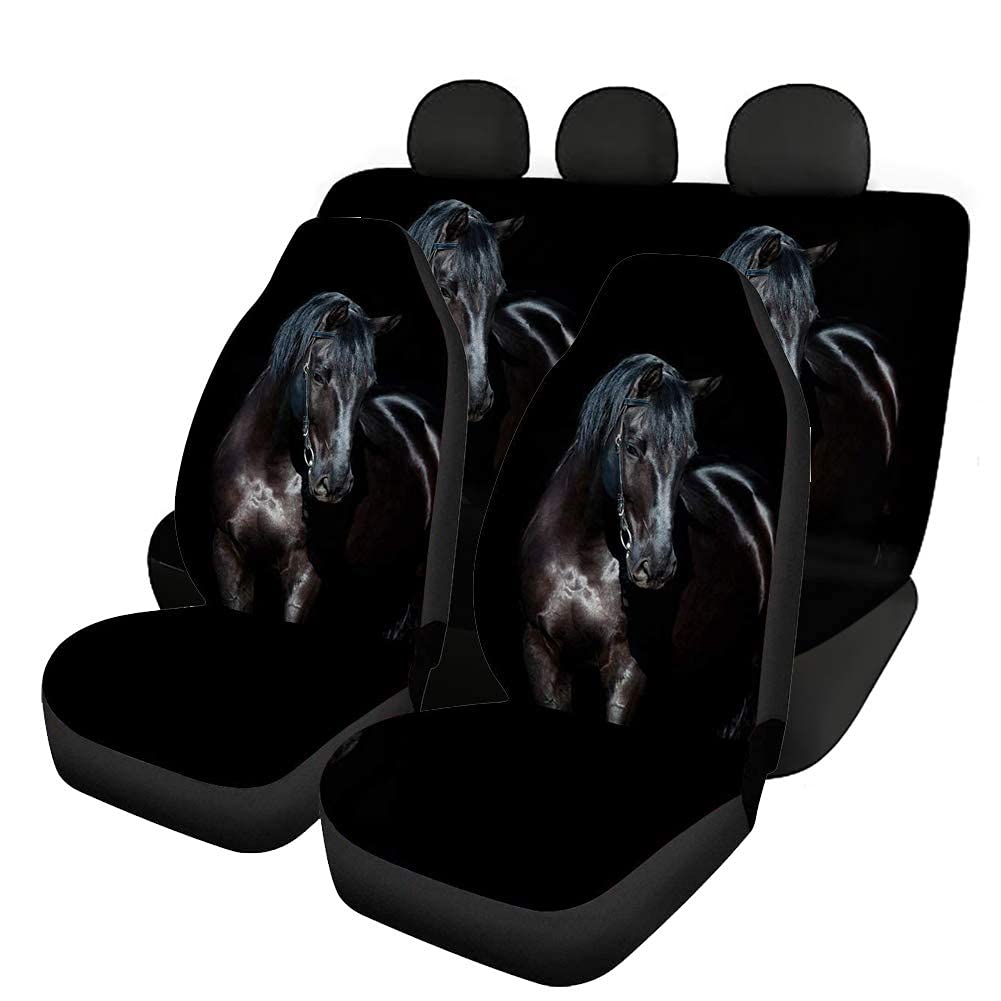 Woisttop Autositzbezüge mit schwarzem Pferd, für die hintere Rückenlehne, für die untere Sitzbank, vollständiges Set von 4 Stück, Auto-Zubehör, universelle Passform von Woisttop