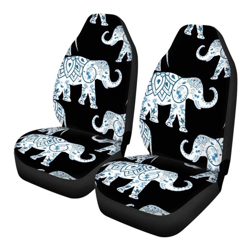 Woisttop Autositzbezug Motiv Boho-Mandala-Elefant, dehnbar, komplettes Set mit 2 Vordersitz-Schonbezügen, Design für Damen von Woisttop