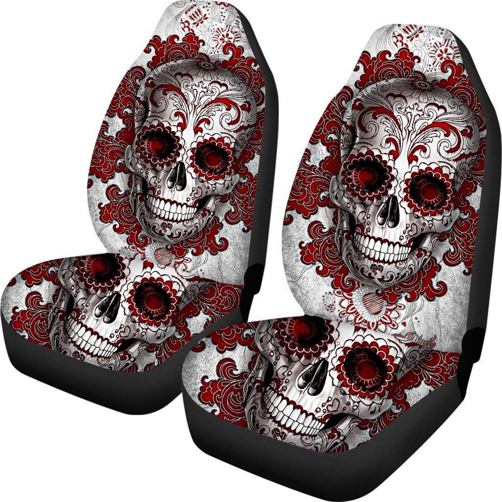 Woisttop Autositzbezüge mit Totenkopf-Blumen-Motiv, 2 Stück, für LKWs, Reisezubehör, einfach anzubringen, dehnbare Schutzbezüge Woisttop Autositzbezüge mit Totenkopf-Blumen-Motiv, 2 Stück, für LKWs, Reisezubehör, einfach anzubringen, dehnbare Schutzbezüge von Woisttop