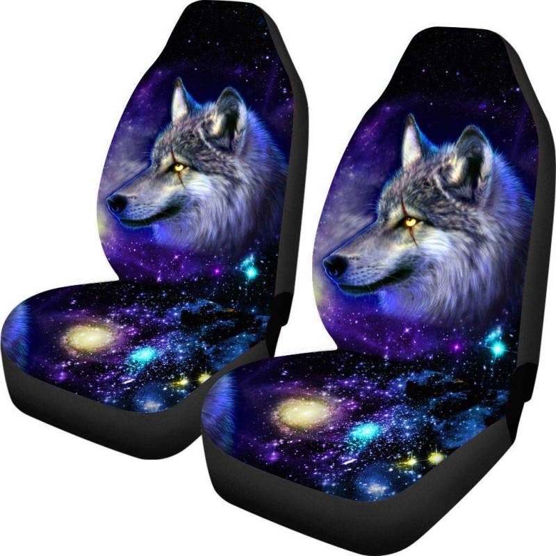 Woisttop Galaxy Wolf Autositzbezüge, langlebig, 2 Stück, passend für die meisten Autos, Lieferwagen, Vordersitze von Woisttop