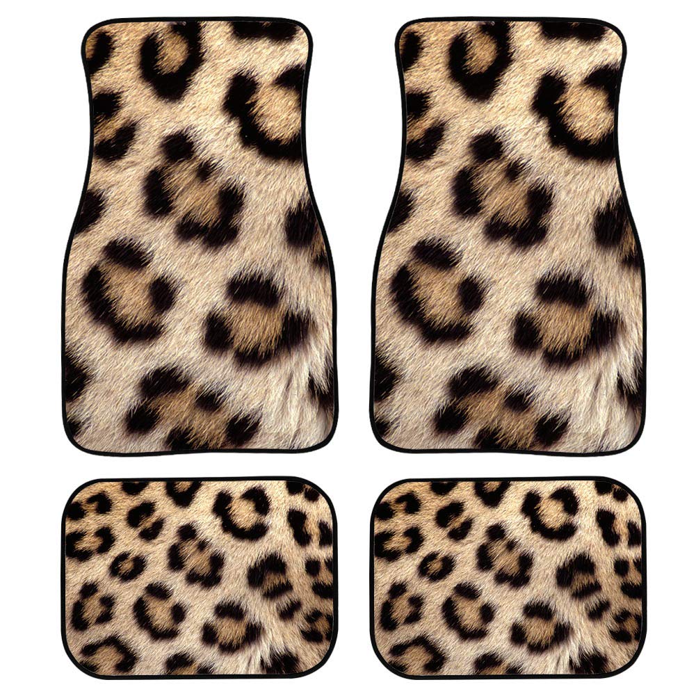 Woisttop Leopardenmuster Auto Bodenmatte Premium Qualität Teppich Fußmatten für Damen Herren Auto LKW 4 Stück für Auto vorne hinten Teppich Kissen Matte von Woisttop