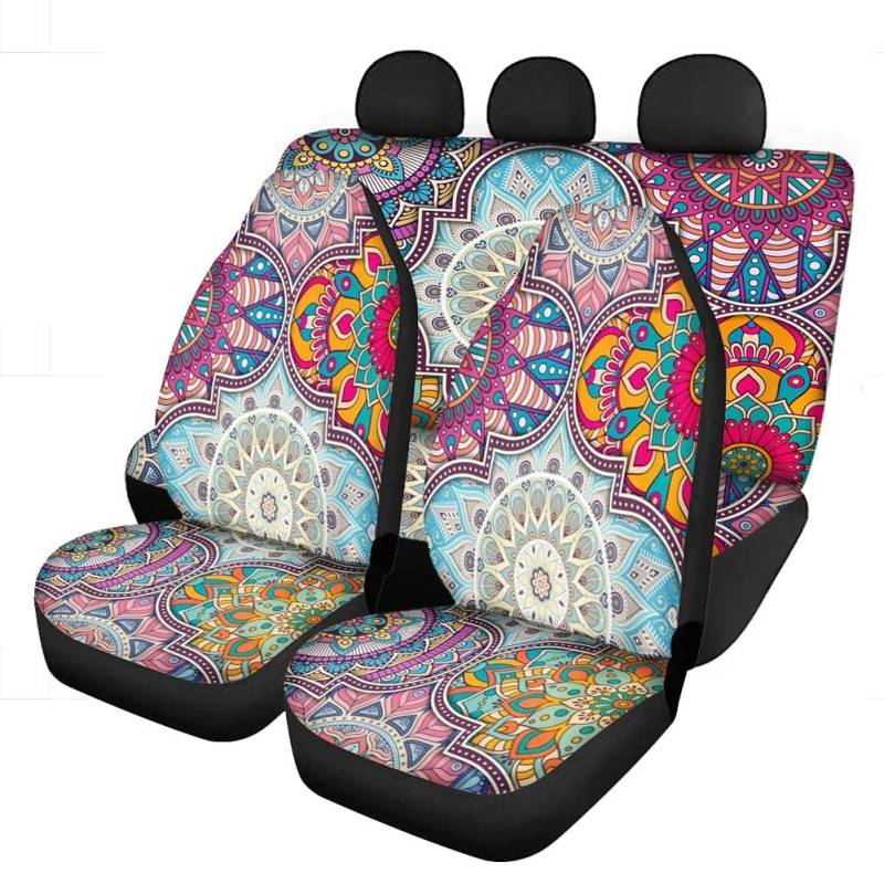 Woisttop Mandala Floral Autositzbezug, Zubehör für Vorder- und Rücksitz, 4-teiliges Set, universelle Passform von Woisttop