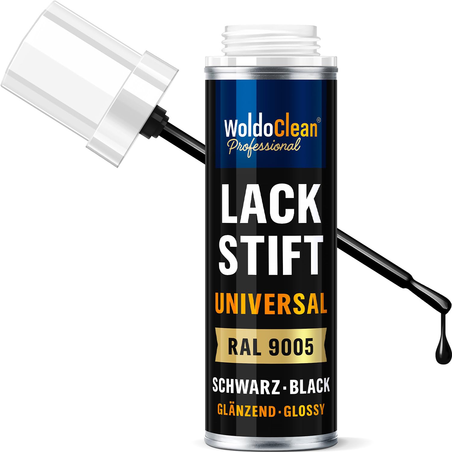 WoldoClean Lackstift für Autos schwarz zum Kratzer entfernen im Lack - 12ml schnelltrocknender und glänzender 1K-Acryllack von WoldoClean