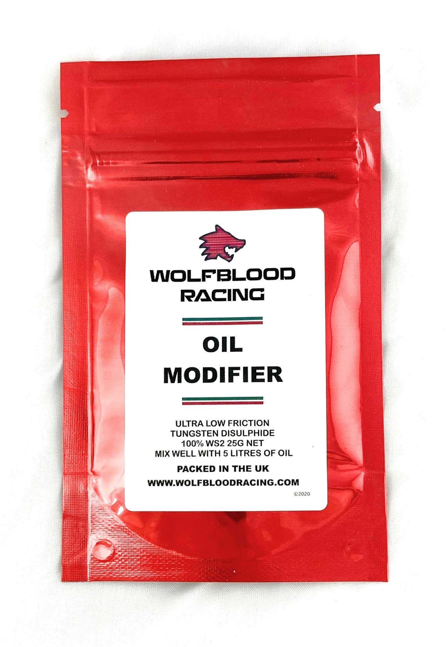 Wolfblood Racing Oil Modifier Reibungsreduzierer Pulver Additiv 25 g Packung - behandelt 5 Liter Motor- oder Getriebeöl von Wolfblood Racing