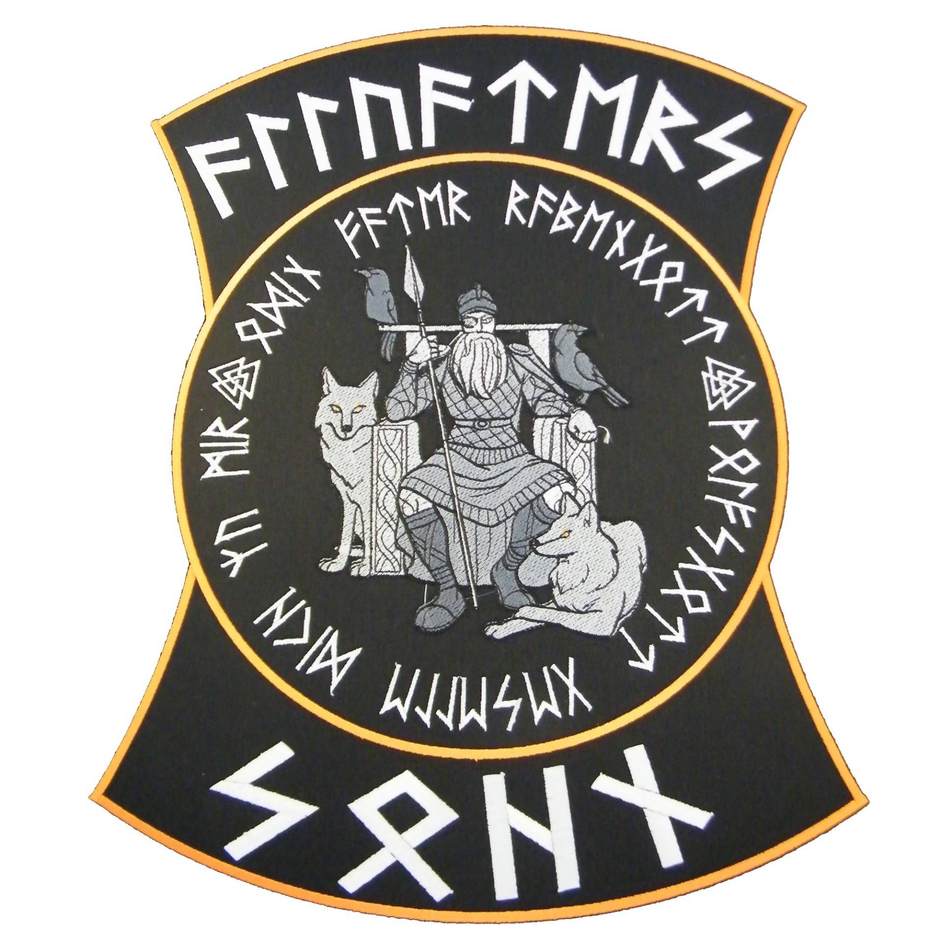 Rückenaufnäher Odin auf seinem Thron mit Runen Schrift Rückenaufnäher Odin auf seinem Thron mit Runen Schrift von Wolfszeit