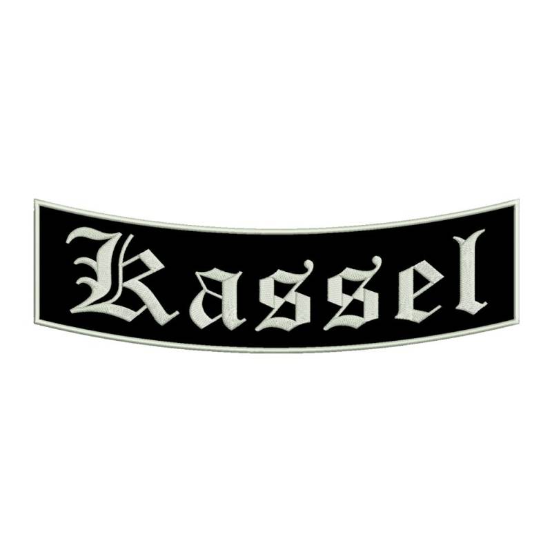 Wolfszeit Aufnäher Kassel - EIN unterer Bogen B1 mit ca.35x11cm - Stadtname - Städtepatch von Wolfszeit