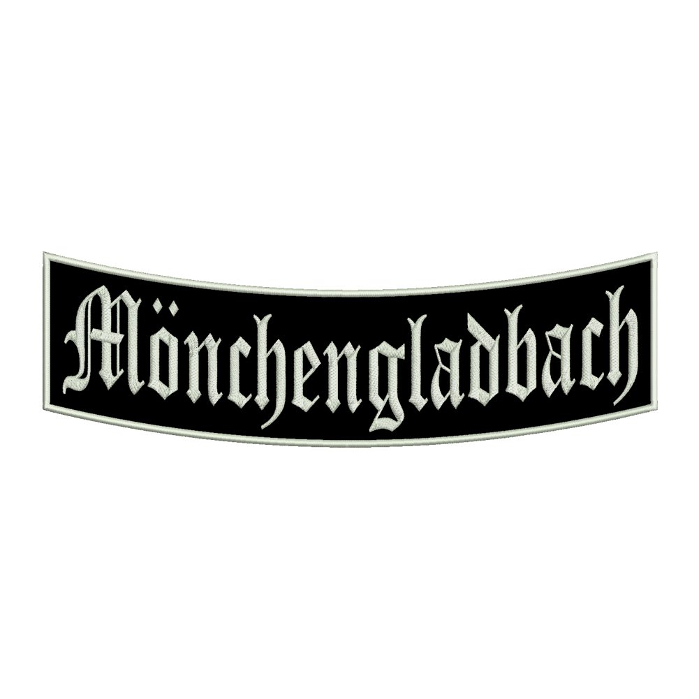 Wolfszeit Aufnäher Mönchengladbach - EIN unterer Bogen B1 mit ca. 35x11cm - Stadtname - Städtepatch Wolfszeit Aufnäher Mönchengladbach - EIN unterer Bogen B1 mit ca. 35x11cm - Stadtname - Städtepatch von Wolfszeit