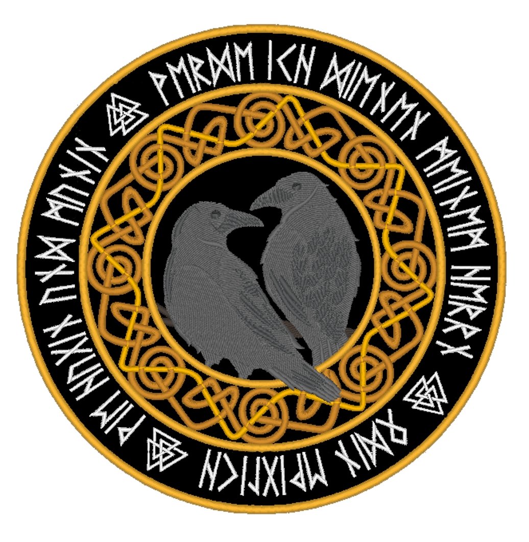 gestickter Rückenaufnäher Hugin und Munin Odin Raben mit Runen Ø20cm gestickter Rückenaufnäher Hugin und Munin Odin Raben mit Runen Ø20cm von Wolfszeit