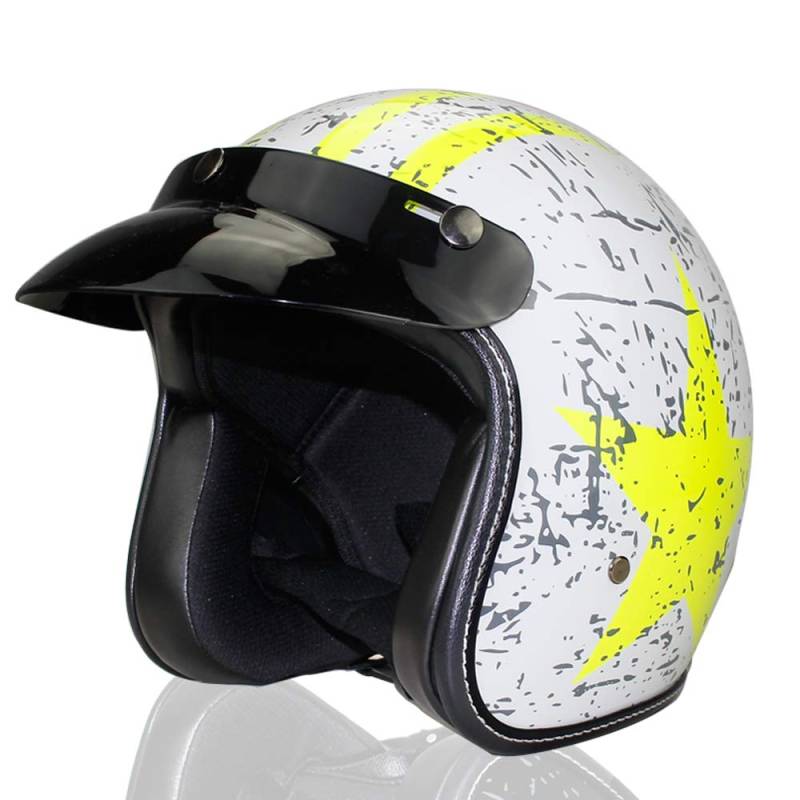 Woljay 3/4 Offener Sturzhelm, Helmet Motorrad-Helm Jet-Helm Scooter-Helm Halbhelme Adult Helm Flat mit Rebellen Gelb Star Graphic (M) von Woljay