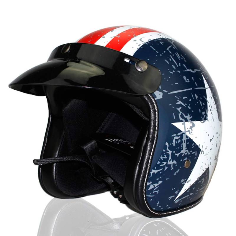 Woljay 3/4 Offener Sturzhelm, Helmet Motorrad-Helm Jet-Helm Scooter-Helm Vespa-Helm Halbhelme Adult Helm Flat mit Rebellen Blau + Weiß Star Graphic (M) von Woljay