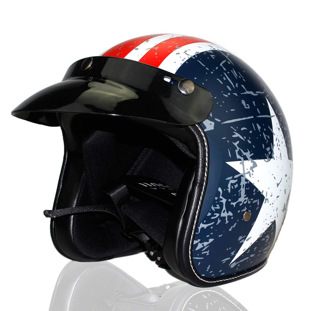 Woljay 3/4 Offener Sturzhelm, Helmet Motorrad-Helm Jet-Helm Scooter-Helm Vespa-Helm Halbhelme Adult Helm Flat mit Rebellen Blau + Weiß Star Graphic (XXL) von Woljay
