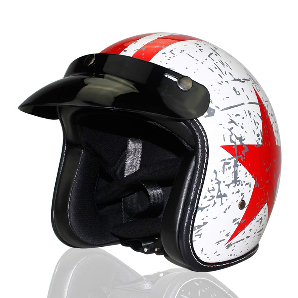 Woljay 3/4 Offener Sturzhelm, Helmet Motorrad-Helm Jet-Helm Scooter-Helm Vespa-Helm Halbhelme Adult Helm Flat mit Rebellen Rot Star Graphic (L) von Woljay