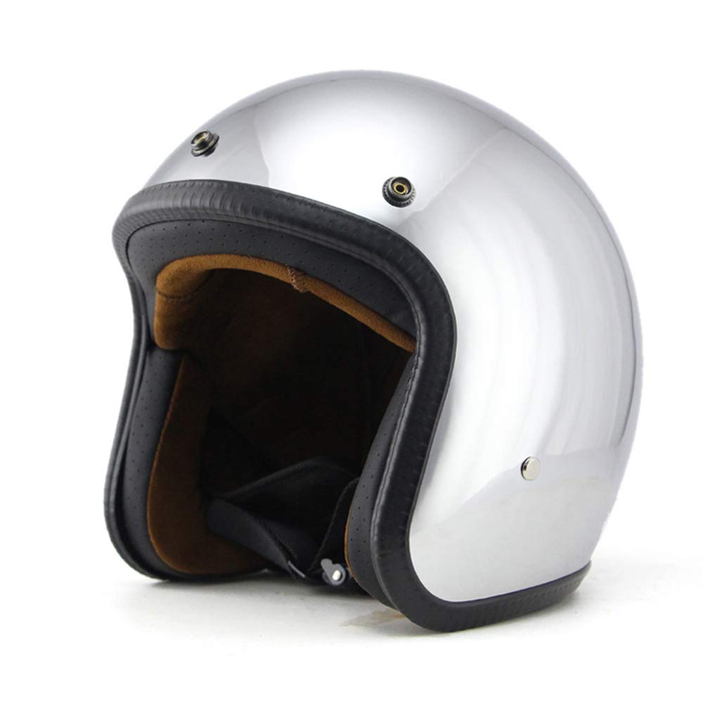 Woljay 3/4 Offener Sturzhelm, Helmet Motorrad-Helm Jet-Helm Scooter-Helm Vespa-Helm Halbhelme Motorrad Helm Flat Chrom (XL) von Woljay