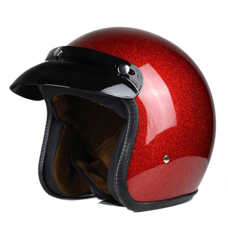 Woljay 3/4 Offener Sturzhelm, Helmet Motorrad-Helm Jet-Helm Scooter-Helm Halbhelme Motorrad Helm Flat Rot (XXL) von Woljay