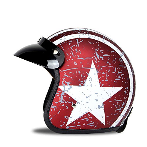 Woljay 3/4 Offener Sturzhelm, Helmet Motorrad-Helm Jet-Helm Scooter-Helm Vespa-Helm Halbhelme Motorrad Helm Flat mit Rebellen Star Graphic Rot Weiß (L) von Woljay