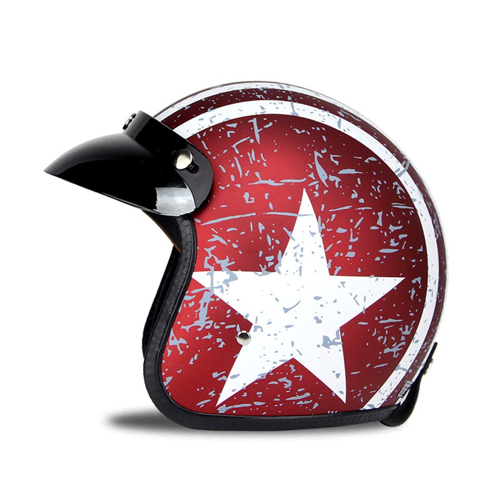 Woljay 3/4 Offener Sturzhelm, Helmet Motorrad-Helm Jet-Helm Scooter-Helm Vespa-Helm Halbhelme Motorrad Helm Flat mit Rebellen Star Graphic Rot Weiß (M) von Woljay