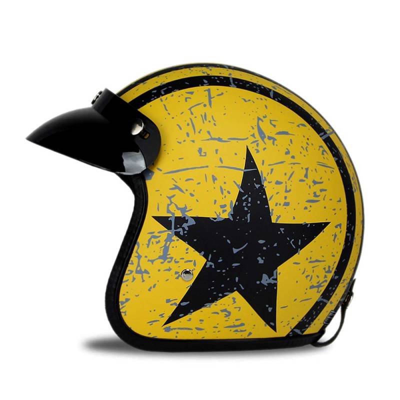 Woljay 3/4 Offener Sturzhelm, Helmet Motorrad-Helm Jet-Helm Scooter-Helm Halbhelme Motorrad Helm Flat mit Rebellen Star Graphic Schwarz Gelb (L) von Woljay