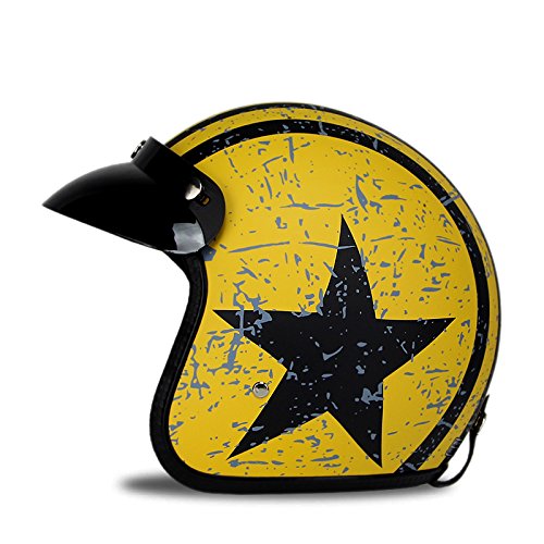 Woljay 3/4 Offener Sturzhelm, Helmet Motorrad-Helm Jet-Helm Scooter-Helm Vespa-Helm Halbhelme Motorrad Helm Flat mit Rebellen Star Graphic Schwarz Gelb (M) von Woljay