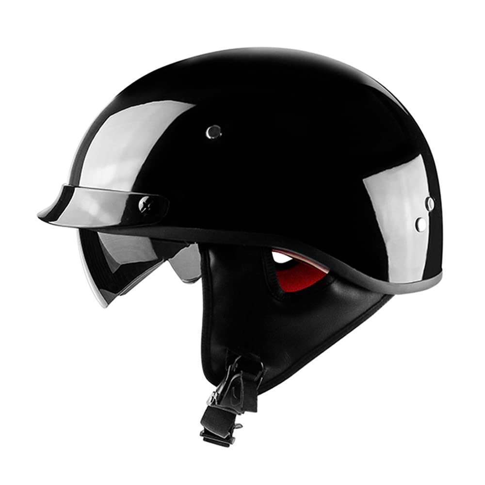 Woljay Halbhelme Motorrad Helm Halbschale Helm mit Built-in Visier mit Built-in Visier (L, Gloss Black) von Woljay