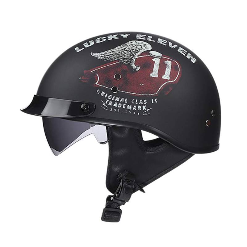 Woljay Halbhelme Motorrad Helm Halbschale Helm mit Built-in Visier mit Built-in Visier (L, Lucky Eleven) von Woljay